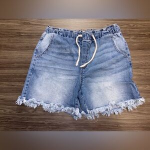 Celebrity Pink Elastic Waist Fringe Denim Shorts Size Medium